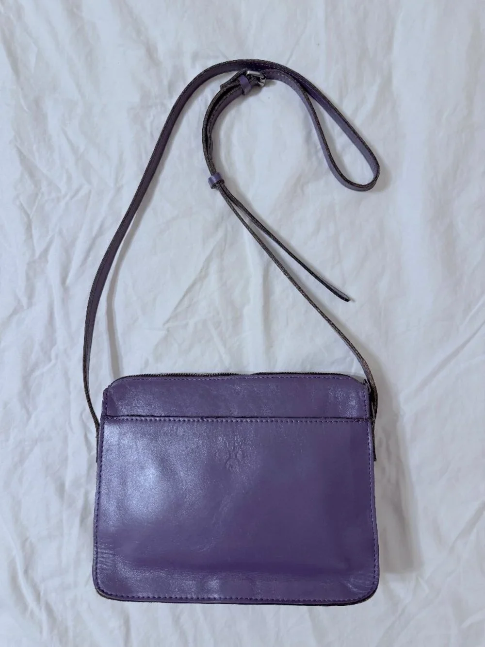 Patricia Nash Purple Amethyst Leather Perforated Top Zip Crossbody Purse